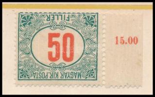1915 Pirosszámú portó 50f ívszéli bélyeg fordított értékszámmal (40.000)