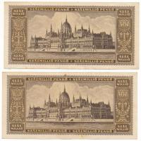 1946. 100.000.000P (2x) sorszámkövetők "P 322 022838 - P 322 022839" T:F folt, egyébként s...