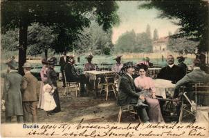 1904 Buziásfürdő, Baile Buzias; park részlet, montázs vendégekkel / park, montage with guests (EK)