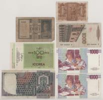 Olaszország 1935. 10L + 1939. 1L + 1976. 10.000L + 1982. 1000L + 1990. 1000L (2x) + 1977. 100L banki...