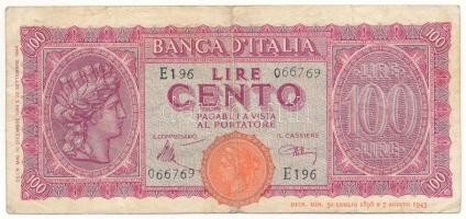 Olaszország 1944. 100L "Italia Turrita" "E 196 066769" T:F,VG
Italy 1944. 100 L...