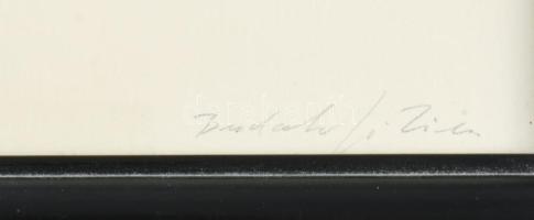 Budahelyi Tibor (1945- ): Páros hangzás. Vegyes technika, papír, jelzett, számozott (1/1), 26×26 cm....