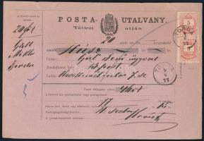 1877 Távirati postautalvány 5kr pár bérmentesítéssel "TORDA" - "BUDAPEST"