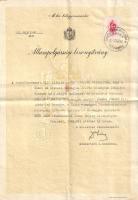 [Oklevél] Özvegy Feledy Ferencné született Tóth Irén rimaszombati lakos állampolgársági bizonyítvány...