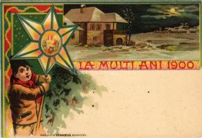 1900 La Multi Ani. Stab. Grafic I.V. Socecu / Román szecessziós újévi üdvözlet / Romanian Art Nouvea...