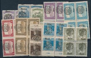 Nagyvárad 1919 10 db 4-es tömb eltolódott felülnyomásokkal, lemezhibákkal, Bodor vizsgálójellel