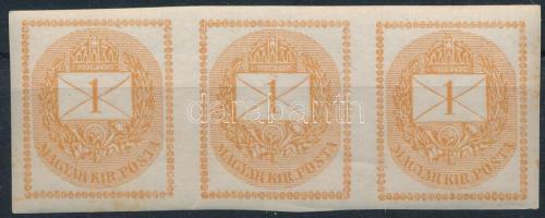 1874 Hírlapbélyeg hármascsík (halvány foltok / light spots)