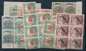 Nagyvárad 1919 39 db bélyeg összefüggésekben, eltolódott felülnyomásokkal, lemezhibákkal, Bodor vizs...