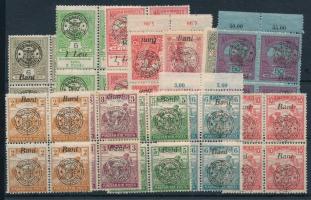 Nagyvárad 1919 12 db 4-es tömb, eltolódott felülnyomásokkal, lemezhibákkal, Bodor vizsgálójellel