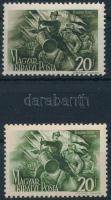 1944 Kossuth Lajos I. 20f eltérő színben + támpéldány (halvány gumihiba / light gum disturbance)