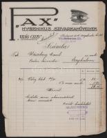 1915 Bp., "Pax" hygienikus szivarkahüvelyek, "Világ-club" szivarkapapír fejléces...