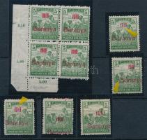 Baranya 1919 9 db Arató 5f, közte összefüggés, lemezhibák, antikva évszám, Bodor vizsgálójellel