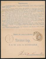 1894 31kr díjjegyes zárt távirat "GÖNCZ" - "HIDAS-NÉMETHI" - Wien, 30kr hitelezv...