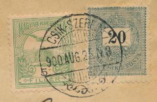 1900.aug.25. Ajánlott 2. súlyfokozatú távolsági levél Luxus 20kr + 5f vegyes bérmentesítéssel "...