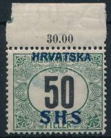 SHS 1919 Zöldportó 50f fekvő vízjellel, Bodor vizsgálójellel (80.000)