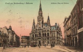 Liberec (Reichenberg) Old Town square and Town hall with Café Schien