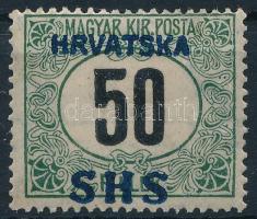 SHS 1919 Zöldportó 50f fekvő vízjellel, Bodor vizsgálójellel (40.000)