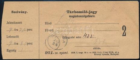1919 Távbeszélő jegy magánbeszélgetésre, ritka!