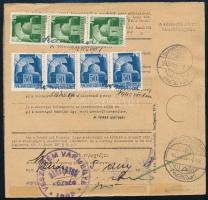 1945.08.01. (2. díjszabás) Szállítólevél belföldi csomaghoz Hadvezérek bélyegekkel, kézi "Román...