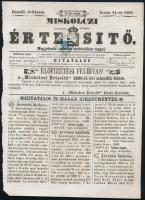 1866 Hírlapilleték bélyeg 1kr Miskolci értesítő teljes előlapján