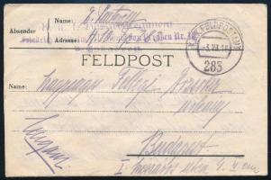 1918 Tábori posta levél "K.u.K. Husarenregiment Friedrich Wilhelm III. König von Preussen Nr. 1...