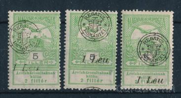 Nagyvárad 1919 Árvíz 3 x 1L/5f eltolódott felülnyomásokkal, Bodor vizsgálójellel