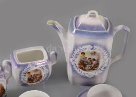 Bavaria gyermek mintás porcelán mokkás készlet. Matricás, jelzett, hibátlan 5 személyes, cukordoboz ...
