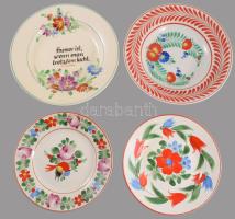 4 db Hollóházi és egyéb kézzel festett tányérok. Jelzett, hibátlan d: 20-24 cm