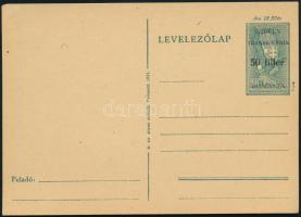 Székelyudvarhely 1944 Használatlan 50f/18f díjjegyes levelezőlap, Bodor vizsgálójellel