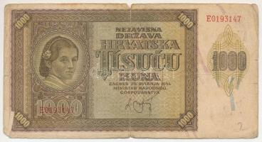 Horvátország 1941. Független Horvát Állam 1000K "E0193147" T:VG
Independent State of Croa...