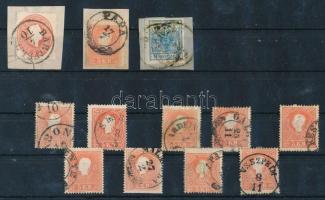 1850-1861 12 db bélyeg, közte olvasható bélyegzések
