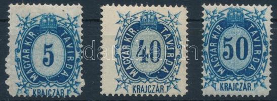 1874 Távírda Réznyomat 3 érték látványosan nagyra vagy keskenyre illetve elfogazva