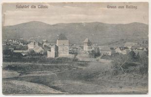 1925 Kelnek, Calnic, Kelling (Fehér megye, Judetul Alba); látkép, vár / view, castle (ázott / wet da...