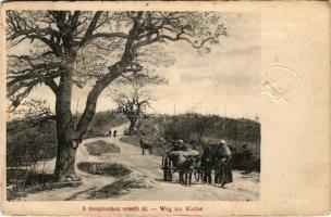 Budapest II. Máriaremete, Mária-Remete; a templomhoz vezető út. A kápolna-egylet tulajdona (EK)