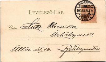 1900 Budapest V. Új Országház főhomlokzata, gőzhajó, pesti rakpart. F. Schmuck litho (EK)
