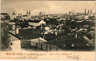 1904 Eger, város látképe, minaret, bazilika, templomok. M. K. dohány nagyáruda kiadása (fl)