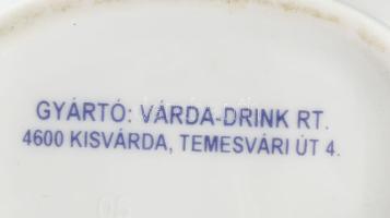 Hollóházi várdai barackpálinka porcelán flaska két pohárral. 25 cm,
