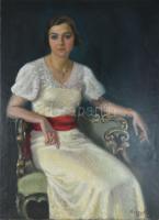 Marczell György (1897-1979): Art deco hölgy portréja, 1937. Olaj, vászon, jelzett. Restaurált. 118x8...
