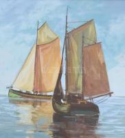 Gyimesi Lajos (1919-1997): A tenger csendje (Vitorlások). Olajtempera, fa, jelzett. Dekoratív, üvege...