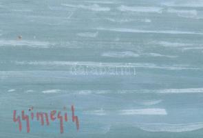 Gyimesi Lajos (1919-1997): A tenger csendje (Vitorlások). Olajtempera, fa, jelzett. Dekoratív, üvege...