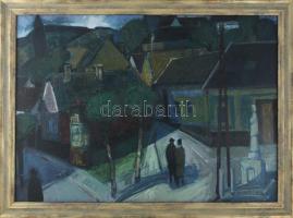 Kovács Sándor (1914-?): Budafok. Olaj, farost, jelezve jobbra lent. Hátoldalán Képcsarnok Vállalat c...