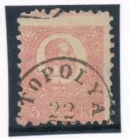 1871 Kőnyomat 5kr II. típus "TOPOLYA" (papírelvékonyodás / thin paper)