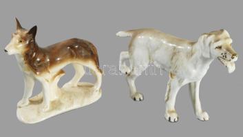 2 darab német porcelán kutya figura, jelzett, hibátlan, m: 13 cm