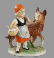 cca 1940 Piroska és a farkas - német porcelán figura, számozott, hibátlan, m: 16 cm