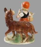 cca 1940 Piroska és a farkas - német porcelán figura, számozott, hibátlan, m: 16 cm