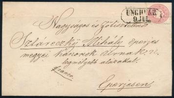 1866 5kr levélen szép "UNGHVÁR" bélyegzéssel eperjesre (regiszterhajtás / folded)