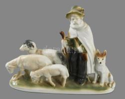 Lippelsdorf juhász a nyájával figuracsoport, jelzett, hibátlan, 19x14 cm