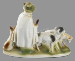 Lippelsdorf juhász a nyájával figuracsoport, jelzett, hibátlan, 19x14 cm