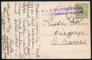 1915 Máramarossziget képeslap Turul 5f bérmentesítéssel, cenzúrával, Szarvasra