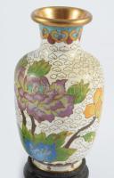Antik cloisonne váza pár, fa talapzaton, m: 13 cm